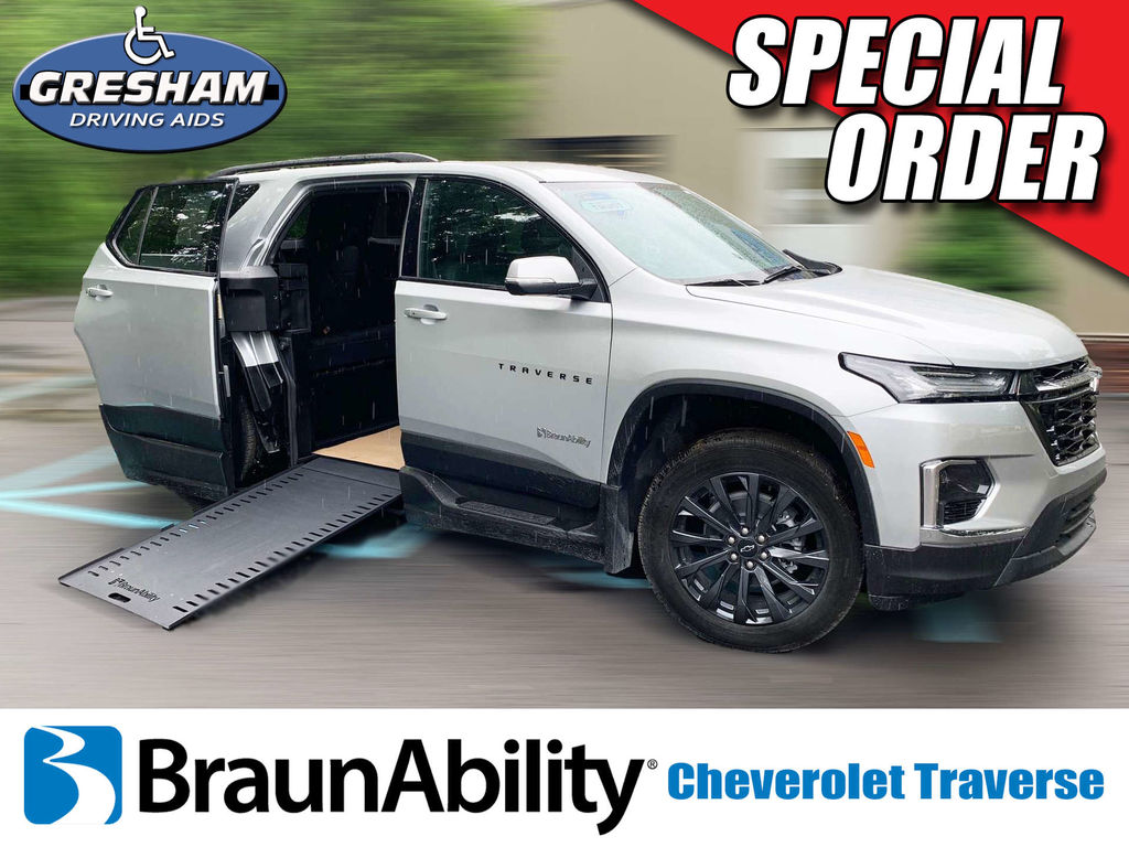 New Wheelchair Van For Sale: 2023 Chevrolet Traverse 1LT Wheelchair Accessible Van For Sale with a BraunAbility BraunAbility Chevy Traverse - Wheelchair SUV on it. VIN: 1GNERJKW9NJ112078