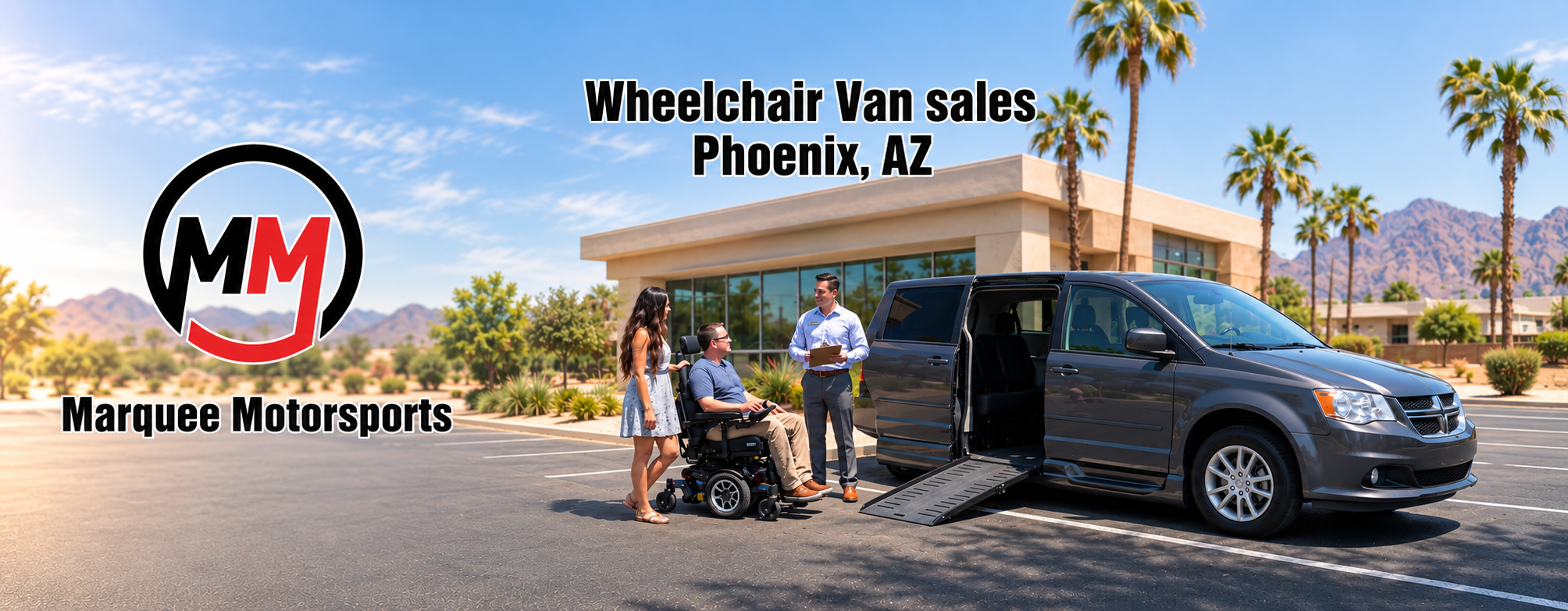 Marquee Motorsports wheelchair accessible van for sale in Phoenix, Arizona with wheelchair ramp.