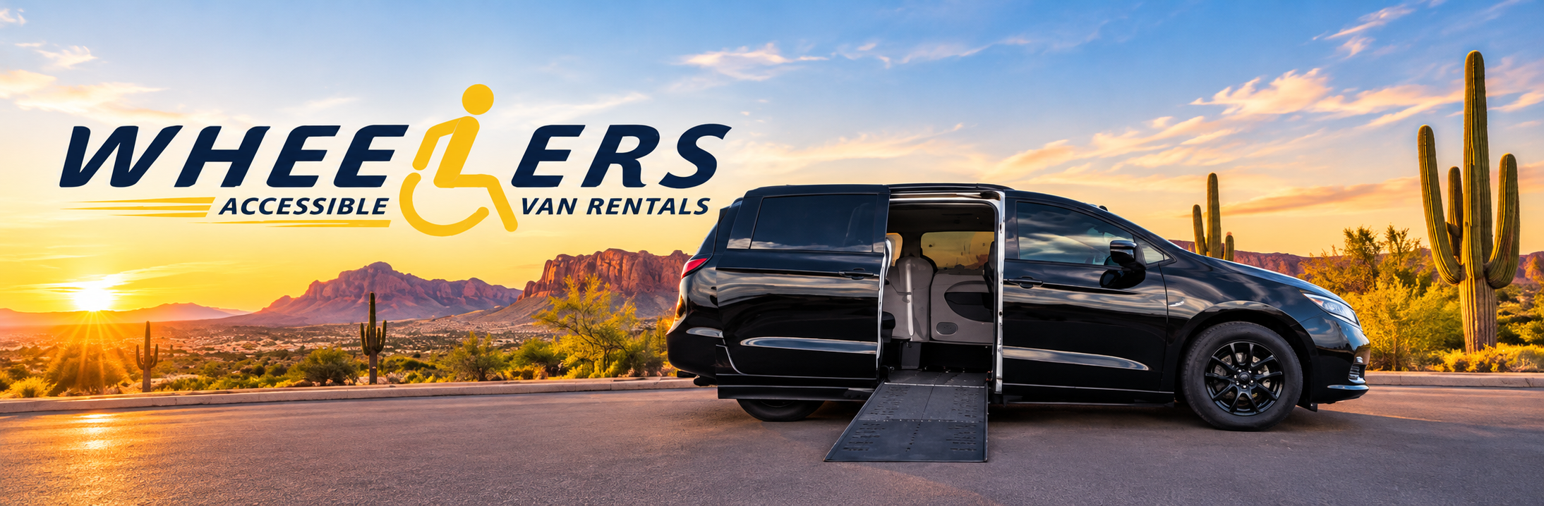 Wheelers Accessible Van Rentals featuring a wheelchair-accessible van with a side-entry ramp in Arizona.