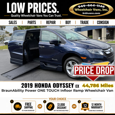 Used Wheelchair Van For Sale: 2019 Honda Odyssey  Wheelchair Accessible Van For Sale with a BraunAbility - Honda Power Infloor on it. VIN: 5FNRL6H54KB013999