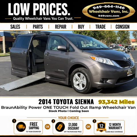 Used Wheelchair Van For Sale: 2014 Toyota Sienna LE 8-Passenger Wheelchair Accessible Van For Sale with a BraunAbility - Toyota Rampvan XL on it. VIN: 5TDKK3DC1ES415213