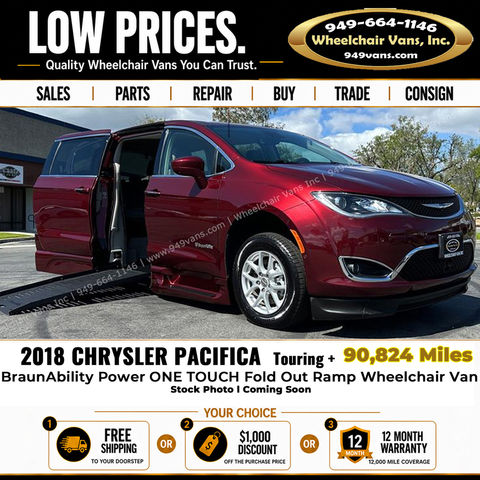 Used Wheelchair Van For Sale: 2018 Chrysler Pacifica TOURING L+ Wheelchair Accessible Van For Sale with a BraunAbility - Chrysler Foldout on it. VIN: 2C4RC1FG6JR136293