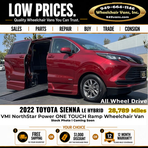 Used Wheelchair Van For Sale: 2022 Toyota Sienna LE  Mobility Wheelchair Accessible Van For Sale with a VMI - Toyota Sienna Hybrid - AWD on it. VIN: 5TDKSKFC6NS066167