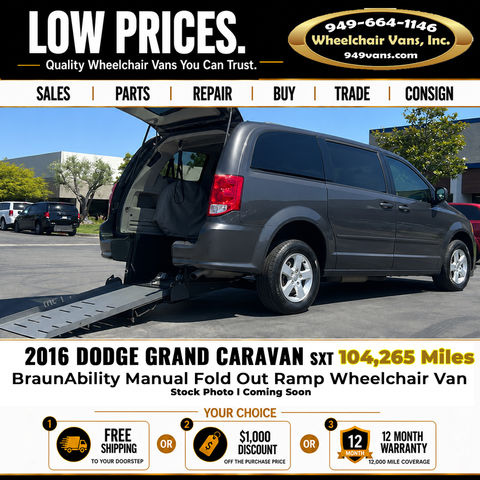 Used Wheelchair Van For Sale: 2016 Dodge Caravan SXT Wheelchair Accessible Van For Sale with a BraunAbility - Dodge Manual Rear Entry on it. VIN: 2C4RDGCG6GR381124