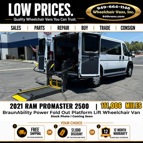 Used Wheelchair Van For Sale: 2021 Ram Promaster 2500 Wheelchair Accessible Van For Sale with a Non Branded - Please See Description on it. VIN: 3C6LRVPG8ME527095