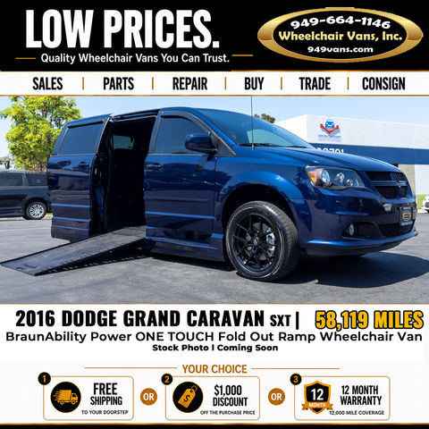 Used Wheelchair Van For Sale: 2016 Dodge Caravan SXT Wheelchair Accessible Van For Sale with a BraunAbility - Dodge Entervan II on it. VIN: 2C4RDGCGXGR202552