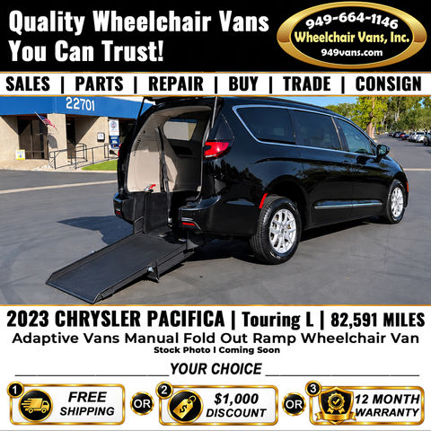 Used Wheelchair Van For Sale: 2023 Chrysler Pacifica Touring L Wheelchair Accessible Van For Sale with a Adaptive Vans - Adaptive Vans Short Rear Entry Wheelchair Van on it. VIN: 2C4RC1BG7PR546924
