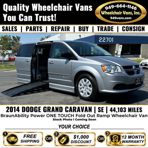 Used Wheelchair Van For Sale: 2014 Dodge Caravan SE Wheelchair Accessible Van For Sale with a BraunAbility - Dodge Entervan II on it. VIN: 2C4RDGBG3ER296627
