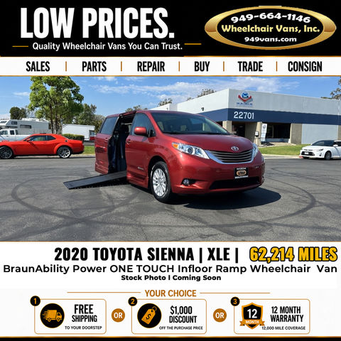 Used Wheelchair Van For Sale: 2020 Toyota Sienna XLE Wheelchair Accessible Van For Sale with a BraunAbility - Toyota Rampvan XL on it. VIN: 5TDYZ3DC3LS058099