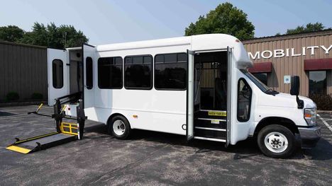 New Wheelchair Van For Sale: 2025 Ford E-450 StarTrans 24' 8+4 Wheelchair Accessible Van For Sale with a Non Branded ADA Wheelchair Accessible Bus on it. VIN: 1FDFE4FN4SDD13257
