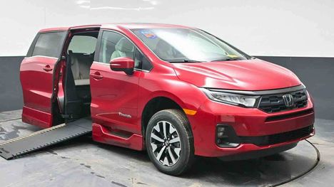 New Wheelchair Van For Sale: 2026 Honda Odyssey EX-L Wheelchair Accessible Van For Sale with a BraunAbility Honda Power Infloor on it. VIN: 5FNRL6H63TB052609