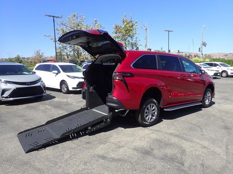 New Wheelchair Van For Sale: 2026 Toyota Sienna LE  - Four (4) Captain Passenger Minivan Wheelchair Accessible Van For Sale with a VMI Toyota Sienna Hybrid - Rear Entry - FWD on it. VIN: 5TDKRKEC8TS328457