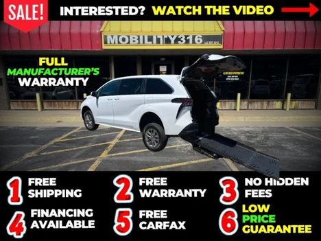 New Wheelchair Van For Sale: 2026 Toyota Sienna LE Wheelchair Accessible Van For Sale with a VMI Toyota Sienna Hybrid - Rear Entry - FWD on it. VIN: 5TDKRKEC7TS314615