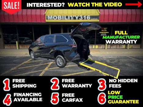 New Wheelchair Van For Sale: 2026 Toyota Sienna LE Wheelchair Accessible Van For Sale with a VMI Toyota Sienna Hybrid - Rear Entry - FWD on it. VIN: 5TDKRKEC7TS319751