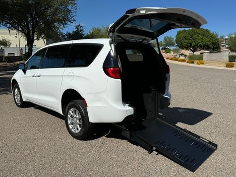 New Wheelchair Van For Sale: 2027 Chrysler Pacifica LX Wheelchair Accessible Van For Sale with a FR Conversions Manual Rear Entry on it. VIN: 2C4RC1CG2VR564887