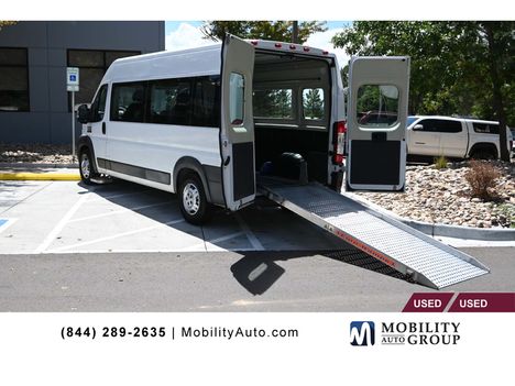 Used Wheelchair Van For Sale: 2014 Ram Promaster High Roof 159 WB Mobility Handicap Van Wheelchair Accessible Van For Sale with a Driverge Commercial Manual Rear Entry Ramp on it. VIN: 3C6TRVPGXEE118890