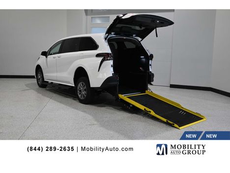 New Wheelchair Van For Sale: 2026 Toyota Sienna LE Mobility Handicap Van Wheelchair Accessible Van For Sale with a Vantage Mobility Hybrid Taxi Manual Fold-Out ADA Short Channel Ramp Rear Entry on it. VIN: 5TDKRKEC9TS319833