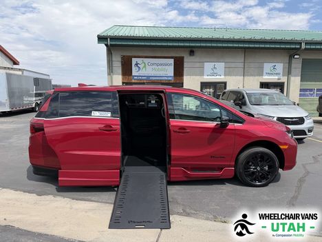 New Wheelchair Van For Sale: 2026 Honda Odyssey Sport-L Wheelchair Accessible Van For Sale with a BraunAbility Honda Power Infloor on it. VIN: 5FNRL6H79TB044992