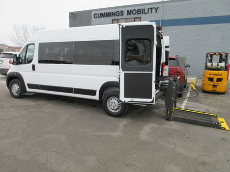 New Wheelchair Van For Sale: 2024 Ram Promaster 2500 Tradesman High Roof Wheelchair Accessible Van For Sale with a Commercial Vans CMC ProMaster Transporter on it. VIN: 3C6LRVDG4RE119852