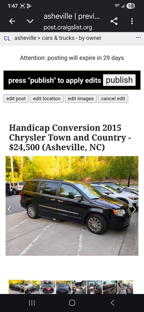 Used Wheelchair Van For Sale: 2015 Chrysler Town & Country Touring L Wheelchair Accessible Van For Sale with a Rollx Vans - Rollx Fold Out Chrysler on it. VIN: 2C4RC1CC4FR742803