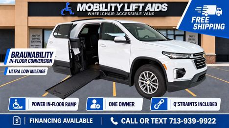 Used Wheelchair Van For Sale: 2023 Chevrolet Traverse LT Cloth Wheelchair Accessible Van For Sale with a BraunAbility Chevrolet Traverse - Wheelchair SUV on it. VIN: 1GNERGKWXPJ209361