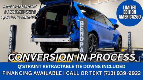 New Wheelchair Van For Sale: 2027 Chrysler Pacifica Select America250 Edition Wheelchair Accessible Van For Sale with a VanAbility Chrysler Pacifica Rear-Entry on it. VIN: 2C4RC1BG7VR588667
