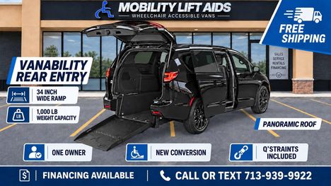 Used Wheelchair Van For Sale: 2025 Chrysler Pacifica Limited Wheelchair Accessible Van For Sale with a VanAbility Chrysler Pacifica Rear-Entry on it. VIN: 2C4RC1GG7SR515822