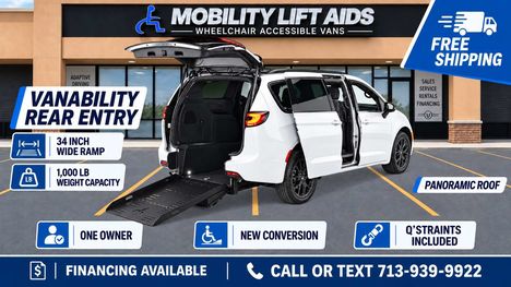 Used Wheelchair Van For Sale: 2025 Chrysler Pacifica Limited Wheelchair Accessible Van For Sale with a VanAbility Chrysler Pacifica Rear-Entry on it. VIN: 2C4RC1GG8SR514873