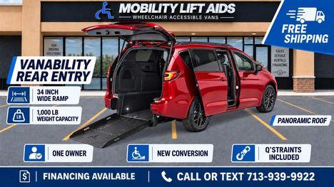 Used Wheelchair Van For Sale: 2025 Chrysler Pacifica Limited Wheelchair Accessible Van For Sale with a VanAbility Chrysler Pacifica Rear-Entry on it. VIN: 2C4RC1GGXSR552542