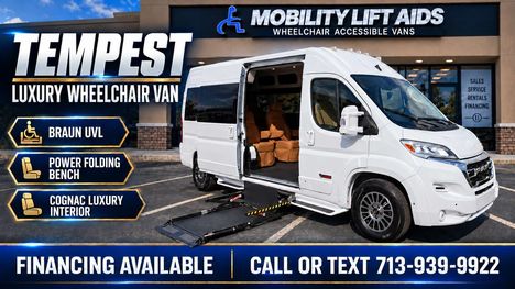 New Wheelchair Van For Sale: 2024 Ram Promaster 2500 SLT+ High Roof Wheelchair Accessible Van For Sale with a Non Branded Tempest X on it. VIN: 3C6LRVPG9RE102802