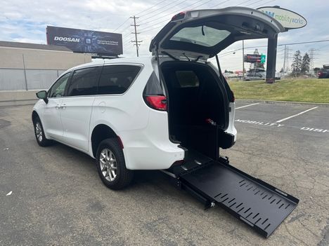 Used Wheelchair Van For Sale: 2025 Chrysler Pacifica Select Wheelchair Accessible Van For Sale with a FR Conversions Manual Rear Entry on it. VIN: 2C4RC1BG8SR526724