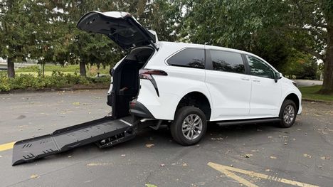 New Wheelchair Van For Sale: 2026 Toyota Sienna LE Wheelchair Accessible Van For Sale with a VMI Toyota Sienna Hybrid - Rear Entry - FWD on it. VIN: 5TDKRKECXTS305861