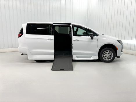 New Wheelchair Van For Sale: 2027 Chrysler Pacifica SELECT Wheelchair Accessible Van For Sale with a Rollx 12.5 Inch Drop Floor Conversion with In-the-floor Ramp on it. VIN: 402013