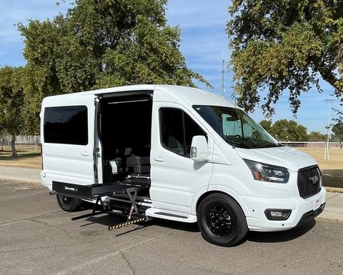 Used Wheelchair Van For Sale: 2024 Ford Transit Side-Entry Wheelchair Van Wheelchair Accessible Van For Sale with a  on it. VIN: 1ftbr2cg3rka48709