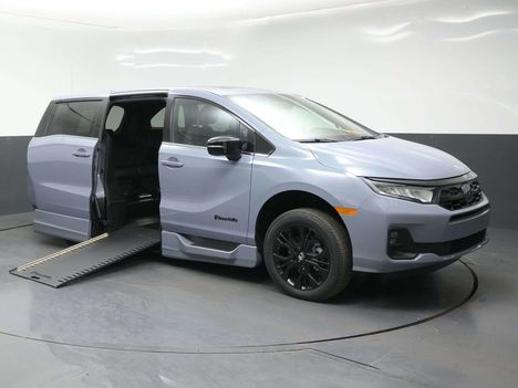New Wheelchair Van For Sale: 2026 Honda Odyssey Sport-L Wheelchair Accessible Van For Sale with a BraunAbility Honda Power Infloor on it. VIN: 5FNRL6H72TB075713
