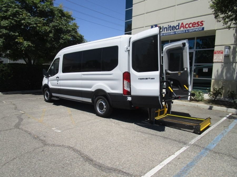 New Wheelchair Van For Sale: 2026 Ford Transit 350 XL MR 148WB Wheelchair Accessible Van For Sale with a Passenger Rear LIFT on it. VIN: 1FDAX2C88TKA12365