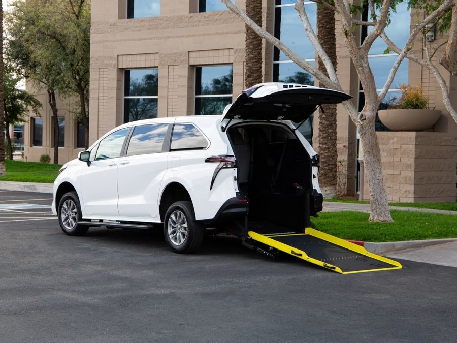 New Wheelchair Van For Sale: 2026 Toyota Sienna LE Wheelchair Accessible Van For Sale with a VMI Rear Entry TAXI CUT on it. VIN: 5TDKRKEC6TS319093