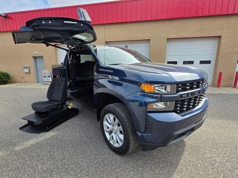 Used Wheelchair Van For Sale: 2021 Chevrolet Silverado Custom Pickup 4D 5 3/4 ft Wheelchair Accessible Van For Sale with a  on it. VIN: 1GCPWBEF1MZ110854